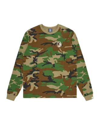 Camo-vaffel-T-skjorte med lange ermer