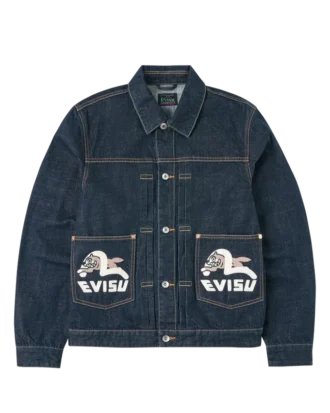 Denimjakke med måkeprint og broderi