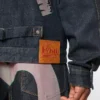 Denimjakke med måkeprint og broderi