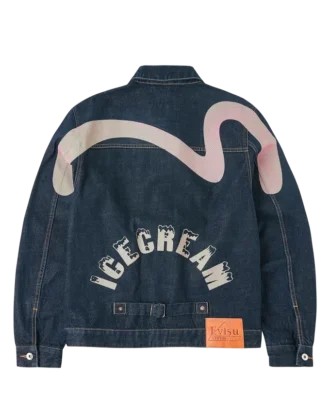 Denimjakke med måkeprint og broderi