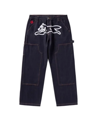 Selvedge-denim-carpenterbukser med løpende hund