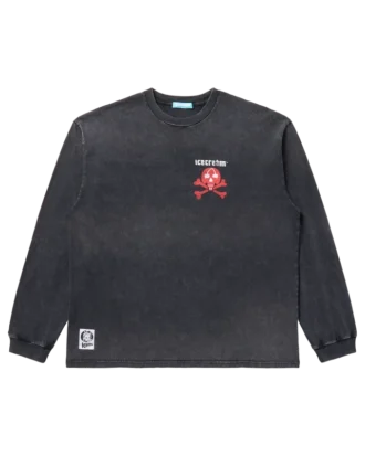 Skadet bomulls-T-skjorte med lange ermer og ICECREAM-logo