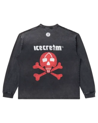 Skadet bomulls-T-skjorte med lange ermer og ICECREAM-logo